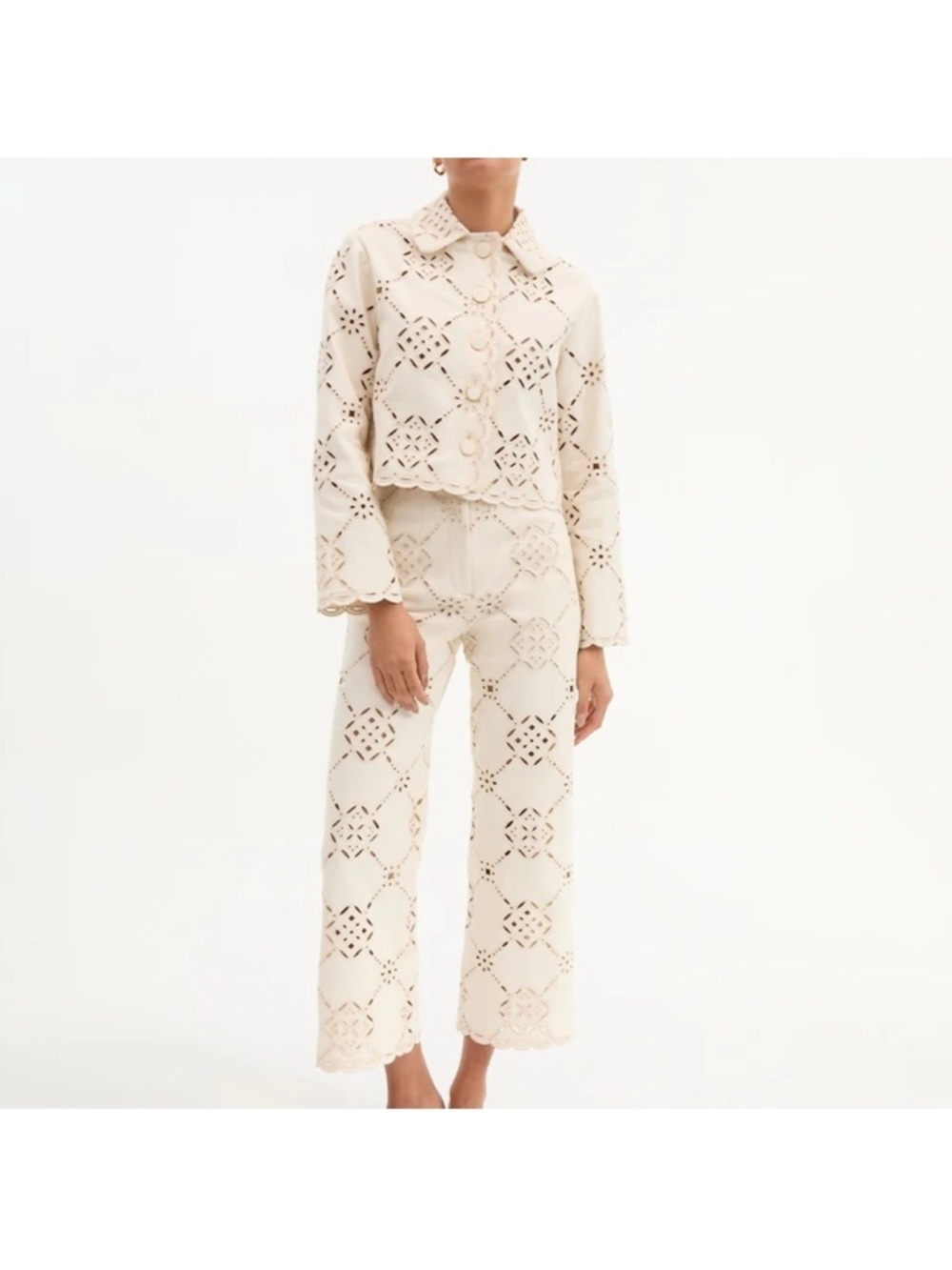 Veronica Beard Ecru Eyelet Structure Cropped Jacket - US 6 - NWOT